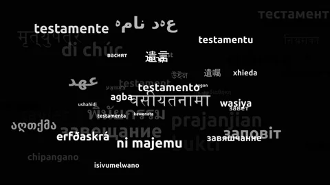 Testament Translated in 53 Worldwide Languages Endless Looping 3d Zooming Wor Video stock 145214256