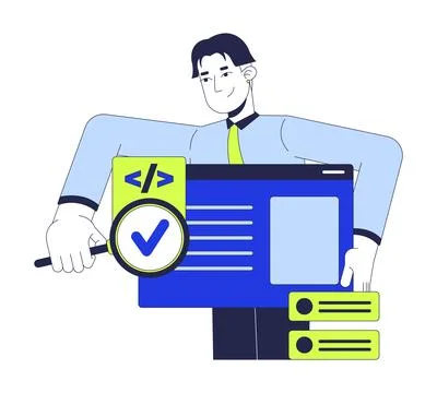 Tester searching bug in software 2D illustration concept 스톡 일러스트