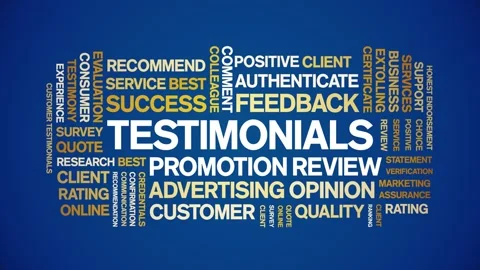 Testimonials animated word cloud,animation tag kinetic typography seamless loop Stock Footage 253812136
