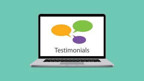Testimonials with bubble box comment colourfull on top of laptop vector graphic Stock Illustration