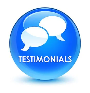 Testimonials (chat icon) glassy cyan blue round button Illustrazione stock
