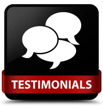 Testimonials (comments icon) black square button red ribbon in middle 스톡 일러스트