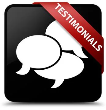 Testimonials (comments icon) black square button red ribbon in corner 스톡 일러스트