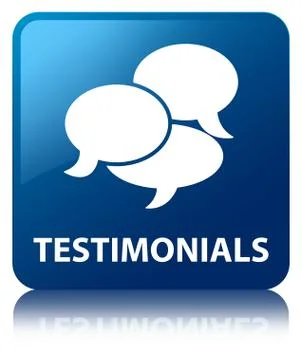Testimonials (comments icon) blue square button 스톡 일러스트