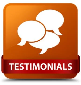 Testimonials (comments icon) brown square button red ribbon in middle 스톡 일러스트