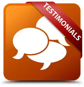 Testimonials (comments icon) brown square button red ribbon in corner Illustrazione stock