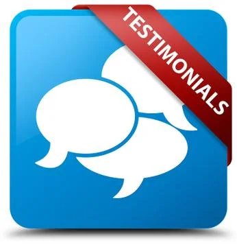 Testimonials (comments icon) cyan blue square button red ribbon in corner Illustrazione stock
