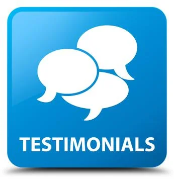 Testimonials (comments icon) cyan blue square button Stock Illustration