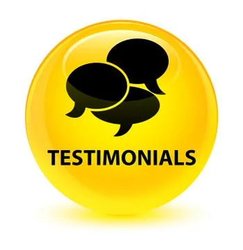 Testimonials (comments icon) glassy yellow round button Stock Illustration