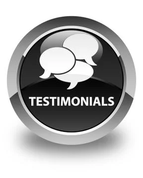 Testimonials (comments icon) glossy black round button Stock Illustration