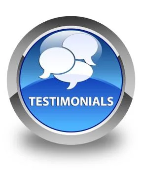 Testimonials (comments icon) glossy blue round button 스톡 일러스트