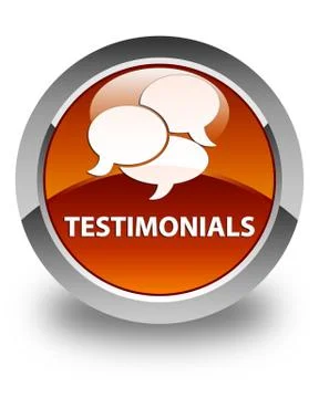 Testimonials (comments icon) glossy brown round button 스톡 일러스트