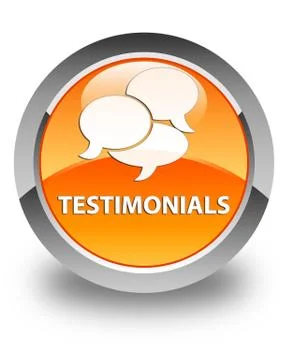 Testimonials (comments icon) glossy orange round button 스톡 일러스트