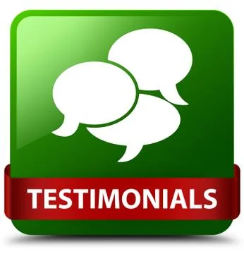 Testimonials (comments icon) green square button red ribbon in middle 스톡 일러스트