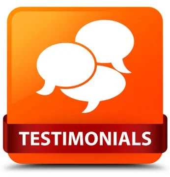 Testimonials (comments icon) orange square button red ribbon in middle 스톡 일러스트