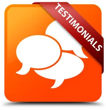 Testimonials (comments icon) orange square button red ribbon in corner 스톡 일러스트