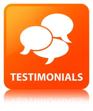 Testimonials (comments icon) orange square button 스톡 일러스트