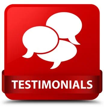 Testimonials (comments icon) red square button red ribbon in middle 스톡 일러스트