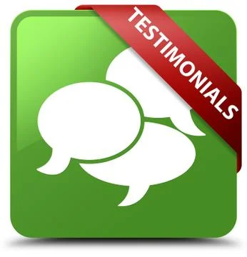 Testimonials (comments icon) soft green square button red ribbon in corner 스톡 일러스트