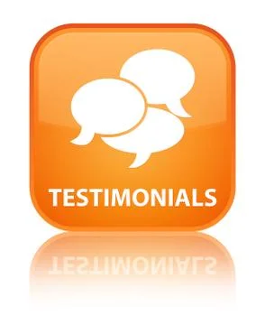 Testimonials (comments icon) special orange square button Stock Photos