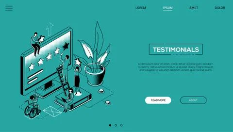 Testimonials - line design style isometric web banner Stock Illustration