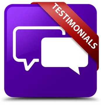 Testimonials purple square button red ribbon in corner Stock Illustration