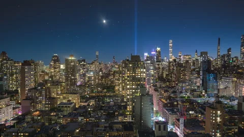 Testing 9/11 Memorial Lights Timelapse Stock Footage 284402140
