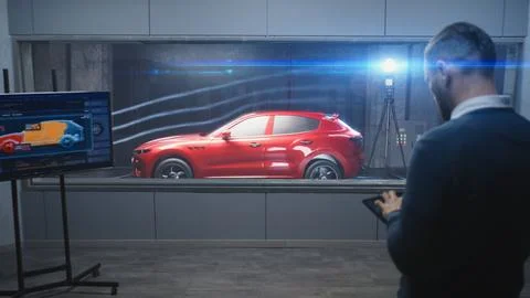 Testing aerodynamics of eco-friendly car in lab Stock Photos