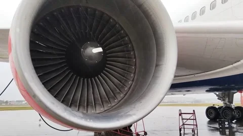 Testing the aircraft engine in rainy weather Stock Footage 254012152