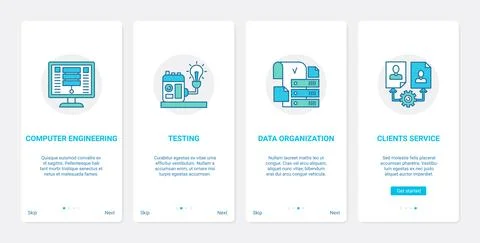 Testing and development of customer service UX, UI onboarding mobile app page Stock Illustration