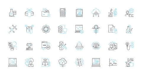 Testing and experimentation linear icons set. Analysis, Simulation, Verification Illustrazione stock