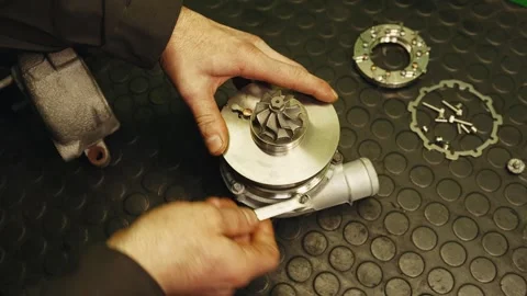 Testing and finishing setting an automobile turbine turbocharger Stock Footage 285642461