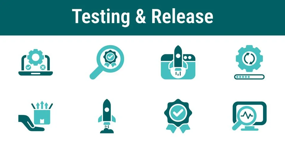 Testing And Release Workflow Icons Set 库存插图