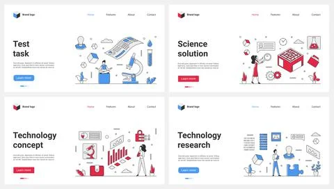 Testing and research task, science technology set, tiny people work on Illustrazione stock
