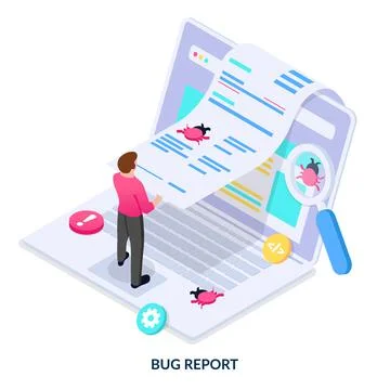 Testing applications for bugs and threats and generating a report.  イラスト素材