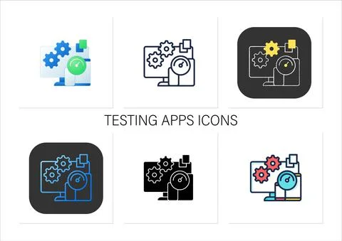Testing apps icons set Illustrazione stock