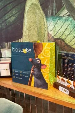 Testing Basque cheesecake in Bascake café in Bilbao, Spain Stock Photos