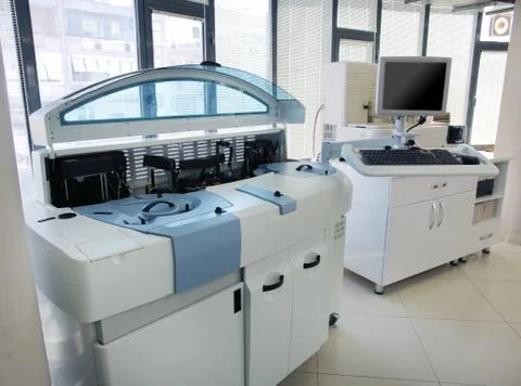 Testing blood samples in laboratory 스톡 사진