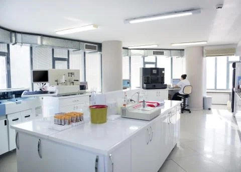 Testing blood samples in laboratory 스톡 사진