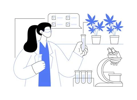 Testing cannabis in a lab isolated cartoon vector illustrations. Ilustración de archivo