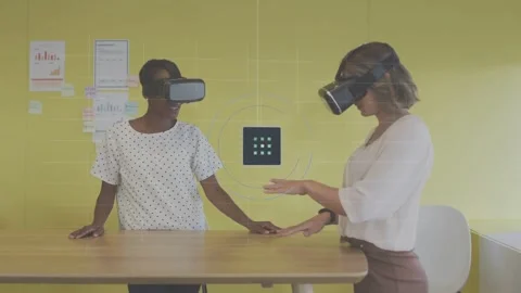 Testing colleagues in work attire gesturing over wooden table in office nook, Stock Footage 334182787