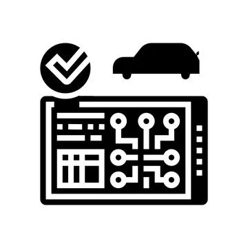 Testing computer electronic system car glyph icon vector illustration Illustrazione stock