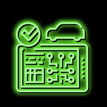 Testing computer electronic system car neon glow icon illustration Stock Illustration