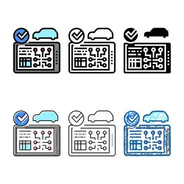 Testing computer electronic system car color icon vector minimal Illustrazione stock