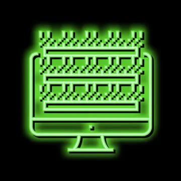 Testing computer screen semiconductor manufacturing neon glow icon illustrati Stock Illustration