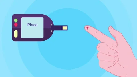 Testing diabetes with glucometer animation with test strip for diabetics patient Video stock 240327480