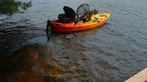 Testing electric trolling underwater motors of fully rigger kayak like dron.. Stock Footage 330369691