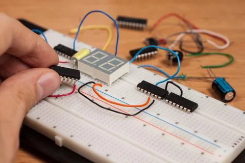 Testing electrical circuit on breadboard Stock Photos