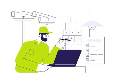 Testing of electrical wiring abstract concept vector illustration. Illustrazione stock
