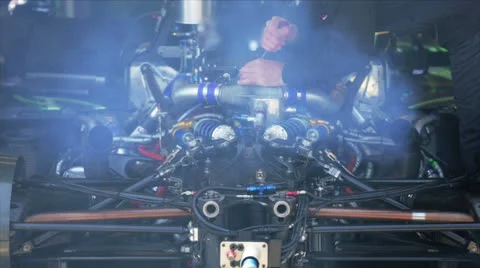 Testing engine before car race Stock Footage 24493096
